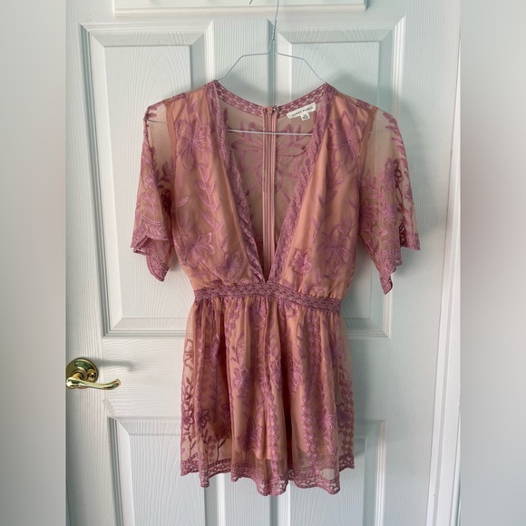 Pink Honey Punch Lace Floral Romper - Picture 4 of 4